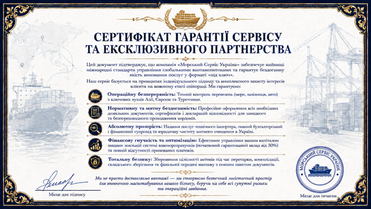 Сертифікат гарантії сервісу та ексклюзивного партнерства компанії